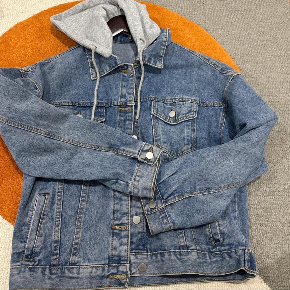 Denim jacket with removable hood